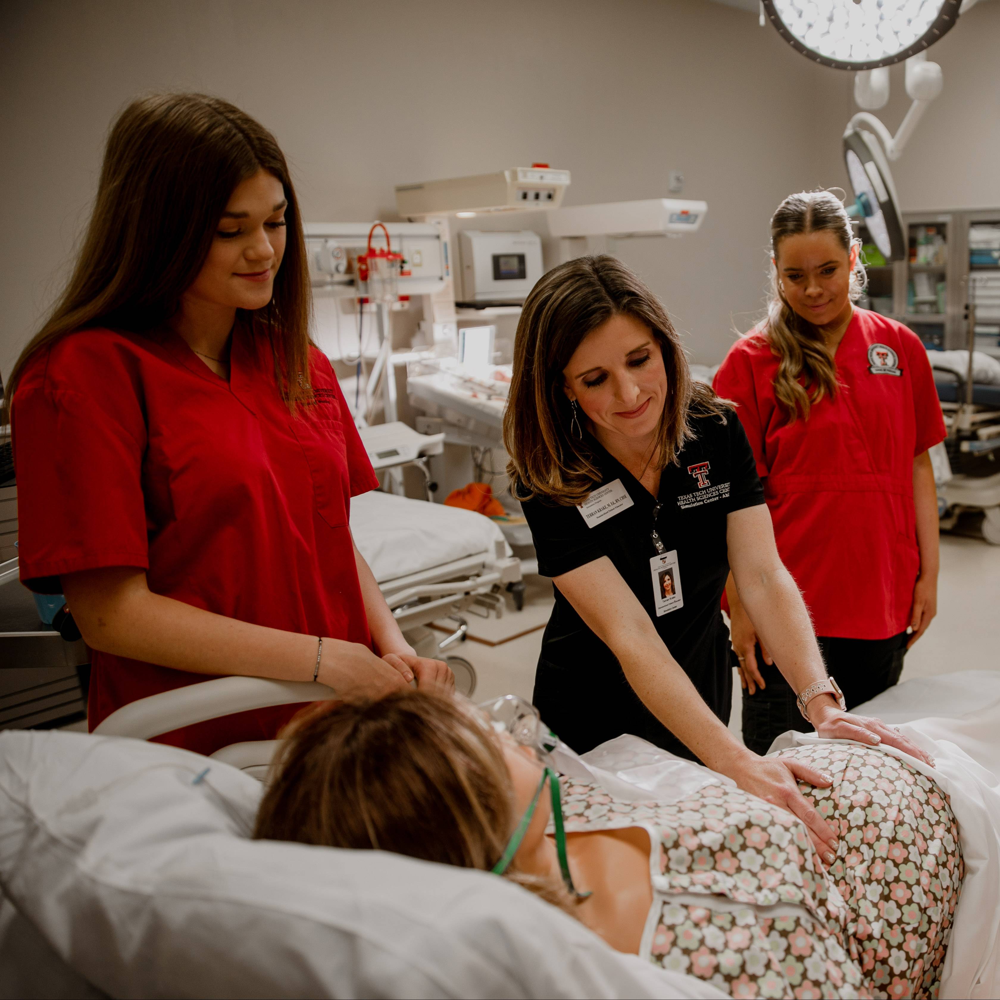 Female nursing students in simulation center