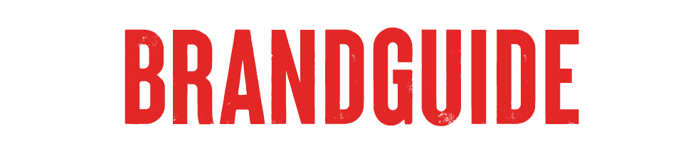 The word Brandguide in red block letters
