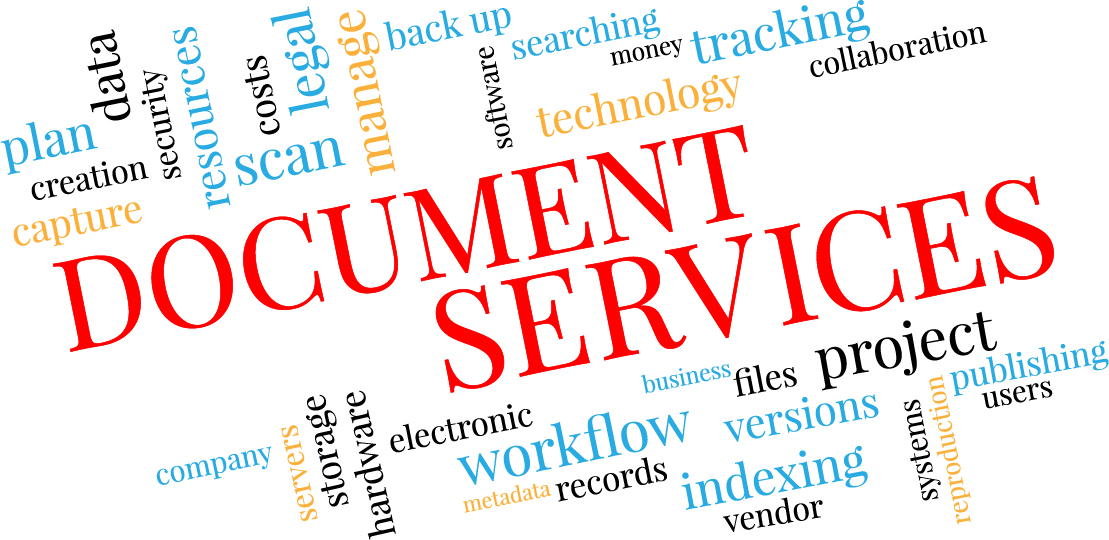 Word cloud of Document Services and related words
