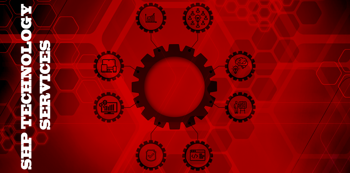 A large cog with smaller cogs representing the different services provided by SHP Technology Services. 