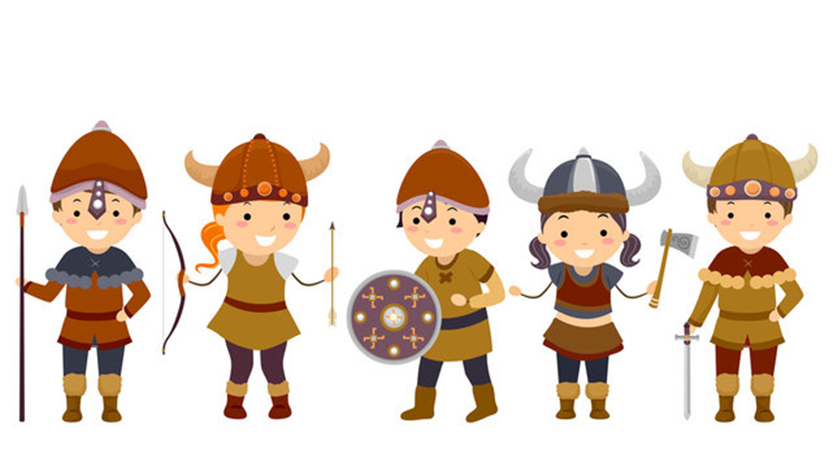 A graphic of 5 children dressed up as viking warriors