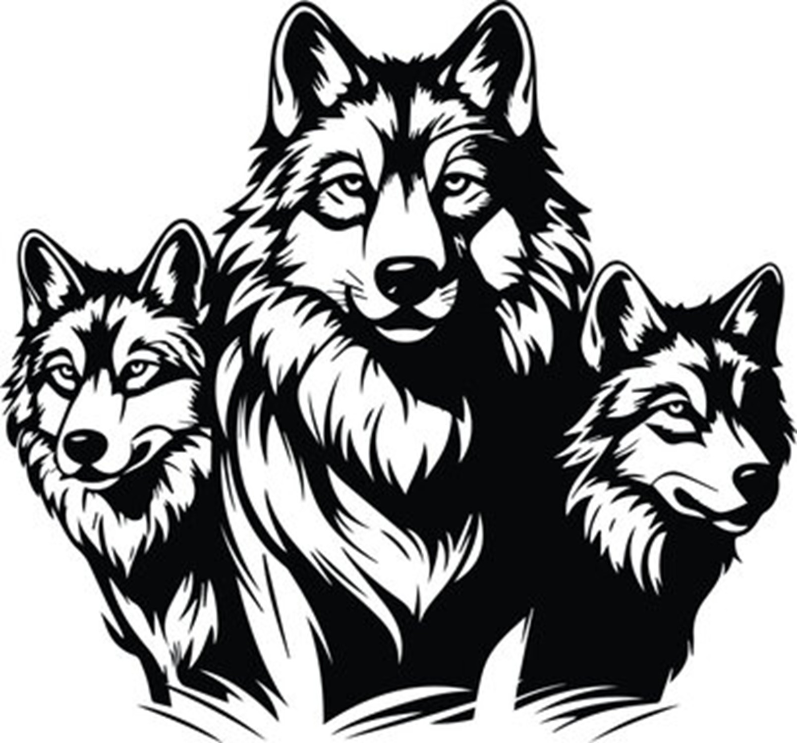 A graphic of 3 wolves grouped together
