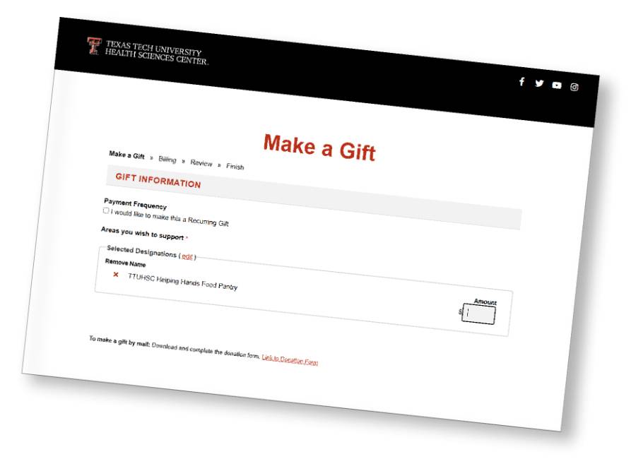 Helping Hands Monetary Donation Screen