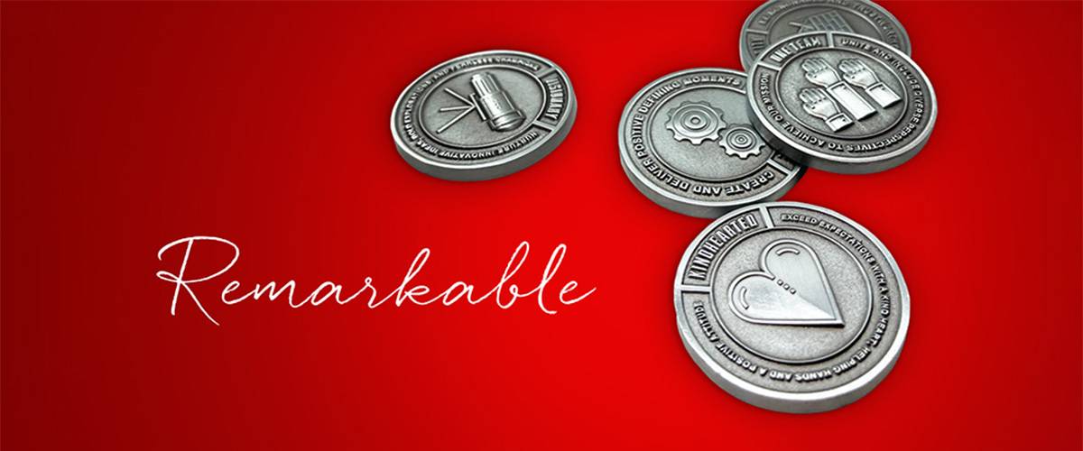Image of values coins with remarkable text