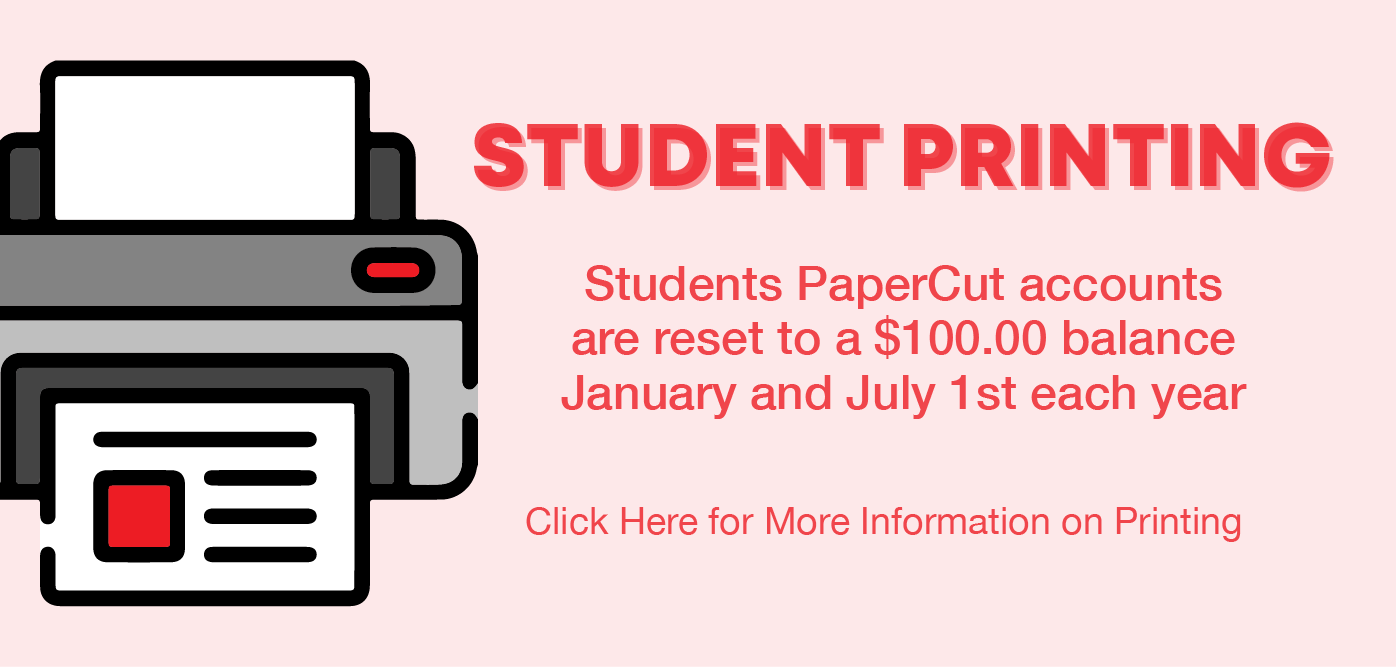 Students get up to 1000 pages of free printing credit twice yearly (2000 pages per calendar year)