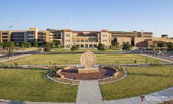 Aerial view of TTUHSC with seal