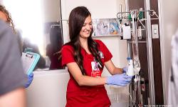 TTUHSC Nursing students with faculty member in Sim Center with IV