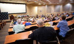 Alumni and students at the student Q&A session. 