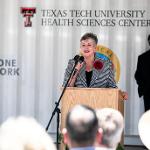TTUHSC President Lori Rice-Spearman speaks at Davis Mountain Clinic Presser
