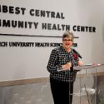 TTUHSC President Lori Rice-Spearman speaks at Combest Central ribbon cutting