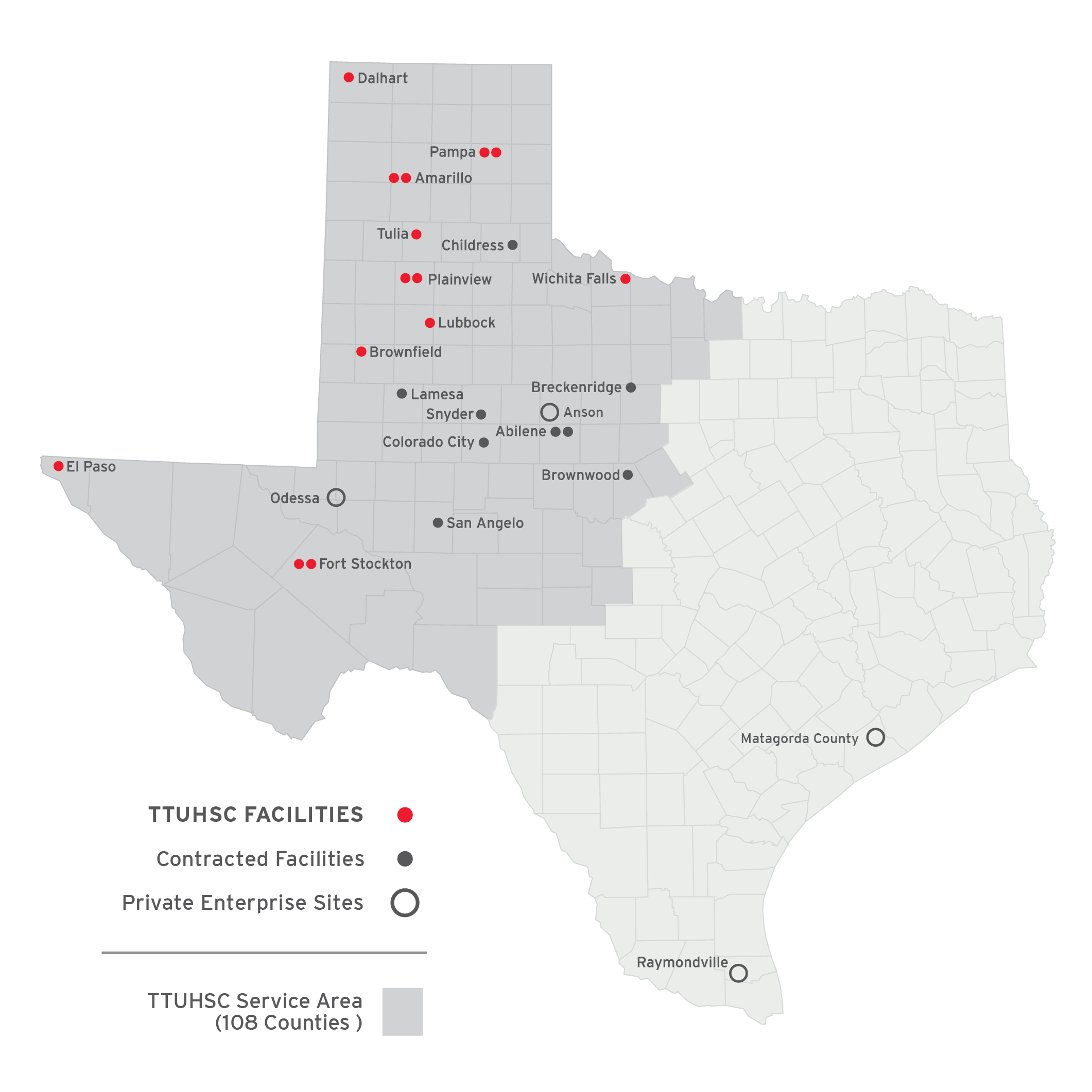 Texas Map showing the locations that Manage Care Services
