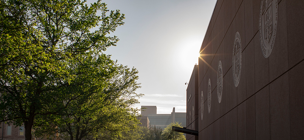 picture of sunlight shining around the edge of a ttuhsc building