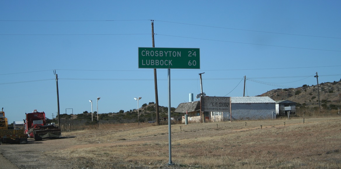 sign showing distance to lubbock and crosbyton in miles