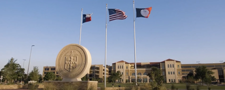 TTUHSC Campus with seal, in front of University Center