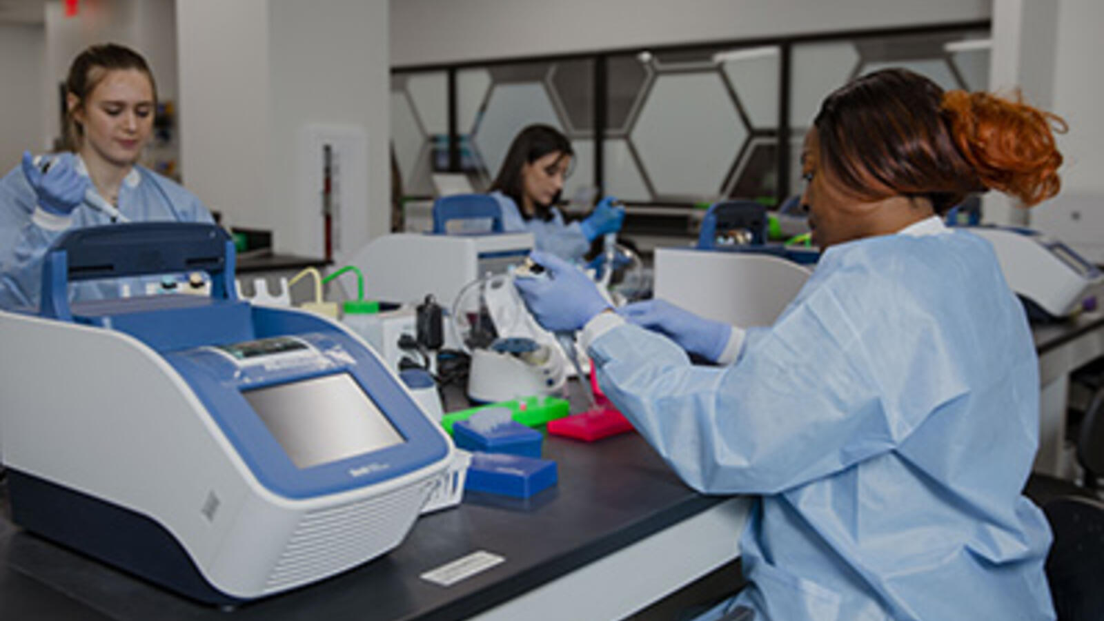 students training in a lab for molecular pathology