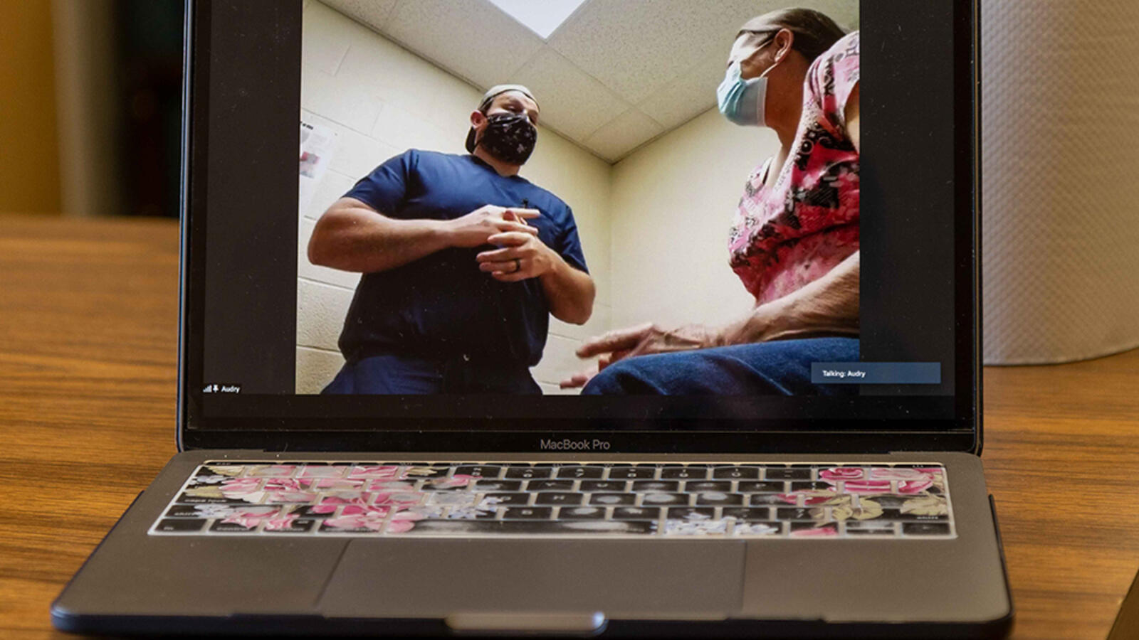 laptop screen showing a telemedicine appointment at the free clinic at Texas Tech University Health Sciences Center