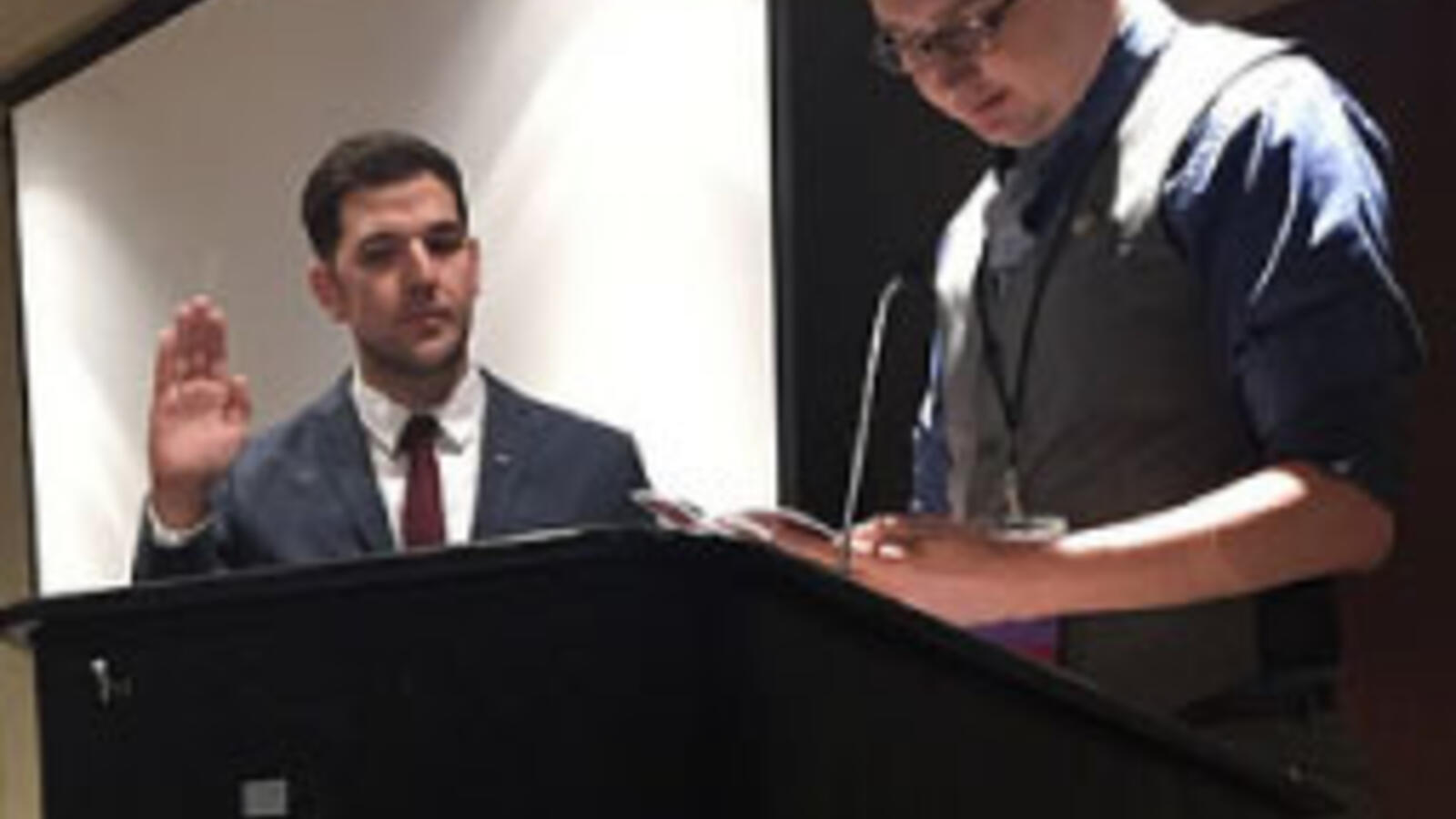 Kyle Kleckner is sworn in.