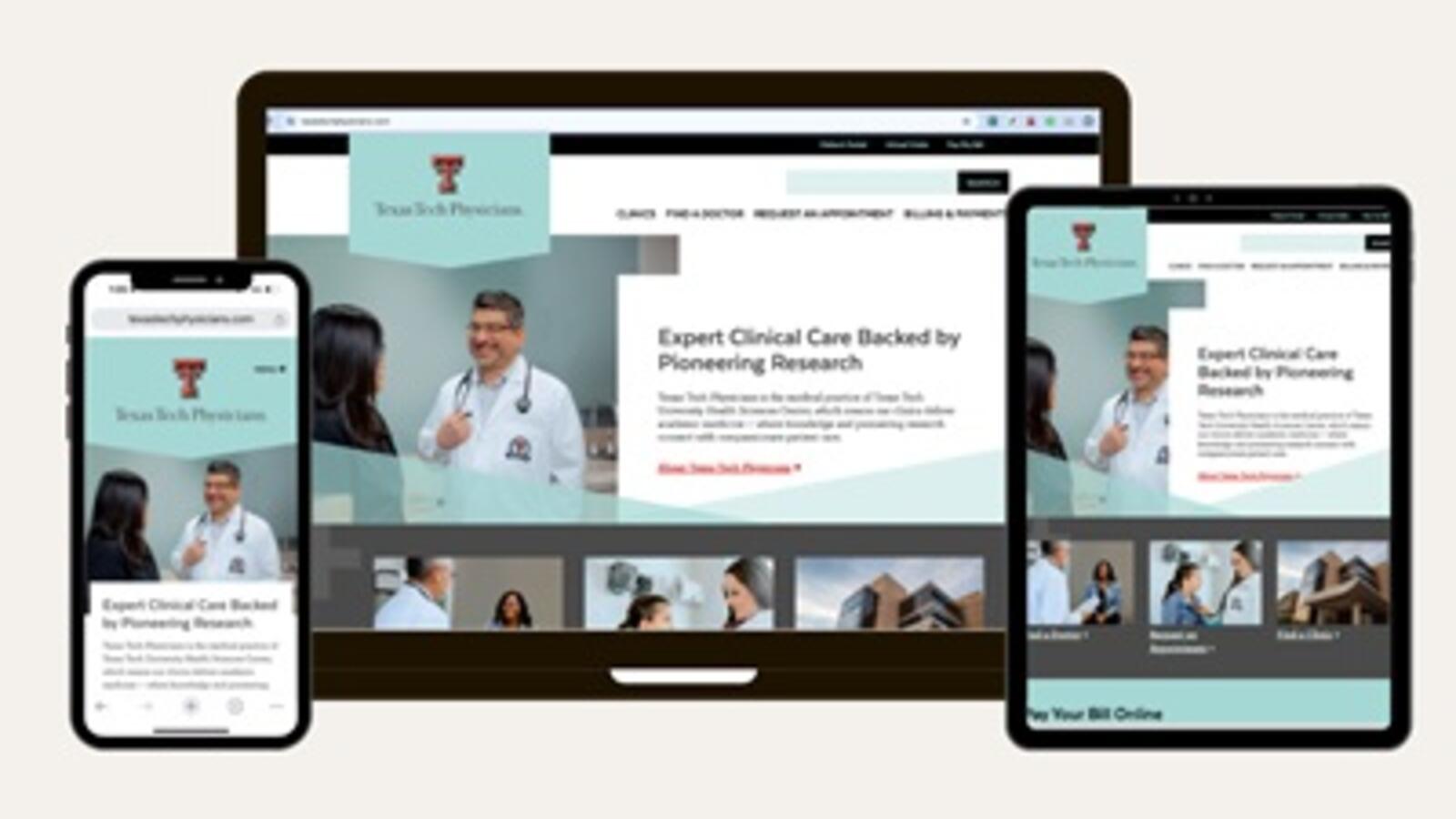 three screens displaying the texas tech physicians website