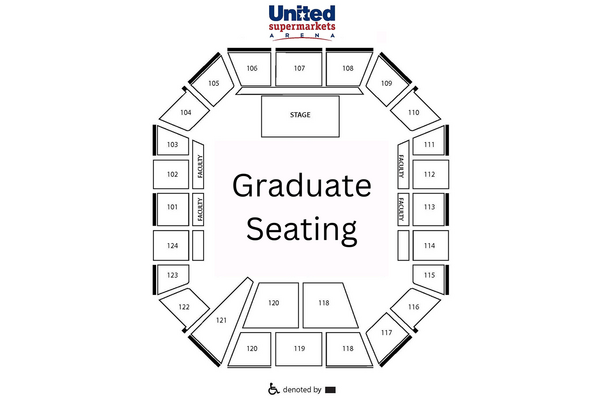Black squares in a circle showing where graduation seating is.