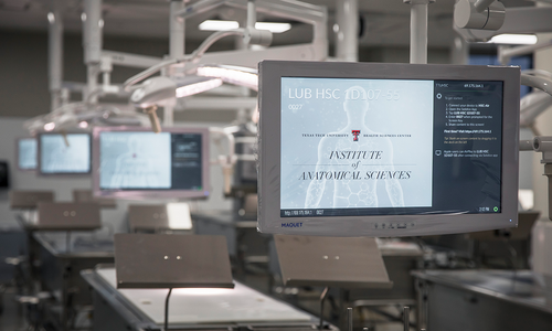 Computer screens in a room.