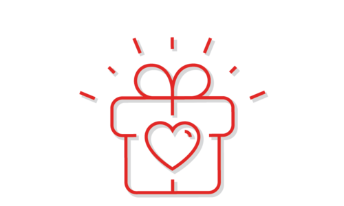 Our HSC icon Ways to Give with a drawing of a present with a heart in it