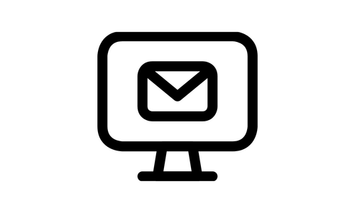 A black computer with an envelope in the center.