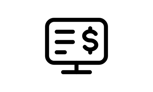 A computer screen with a money sign on it in black.