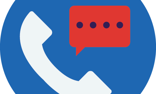 Telephone handset with a speech bubble icon.
