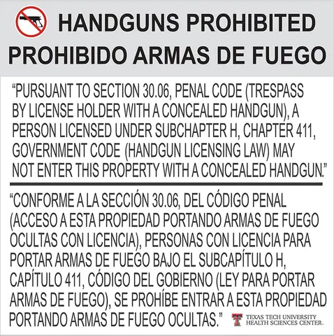 Example of 30.06 Signage Handguns Prohibited