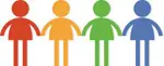 Rainbow people holding hands.