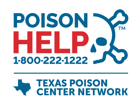 Poison Help hotline and Texas Poison Center Network logo with the phone number 1-800-222-1222