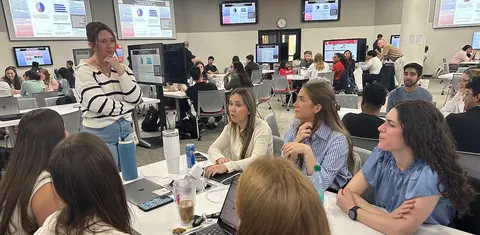 Students and faculty participate in a collaborative learning session in the TTUHSC School of Medicine.
