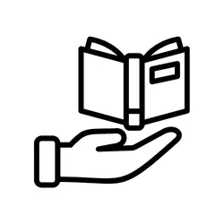 A black hand with a black book above it.