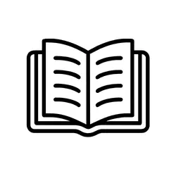 A black textbook with pages open.