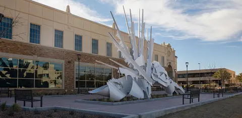 Outdoor sculpture at the TTUHSC School of Medicine in Odessa.