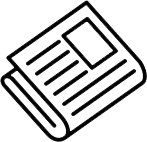 Line icon of a folded newspaper featuring a headline and article layout.