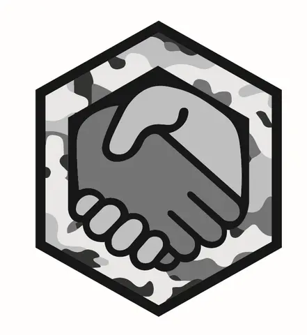 Vet to Vet Mentorship Logo, two hands shaking hands with camo in the background.
