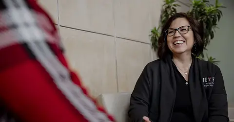 health care professional laughing 