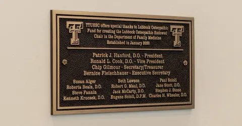 Lubbock Osteopathic Fund Plaque
