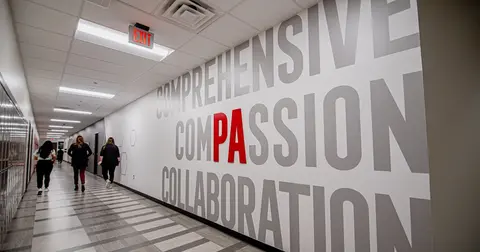 wall in a midland building that reads 