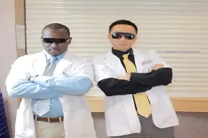 Yu (right) has produced more than 50 health-care-themed parodies.