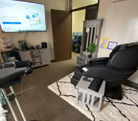 massage chair and other features in the tranquility room on Lubbock campus