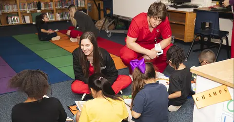 Harwell Elementary students listen to nursing students