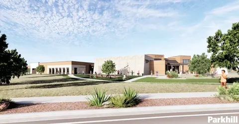 Rendering of new building.