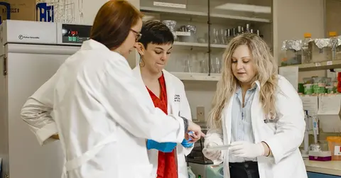 three scientists at work in a lab