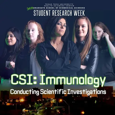 Student Research Week poster of students posing, text reads 