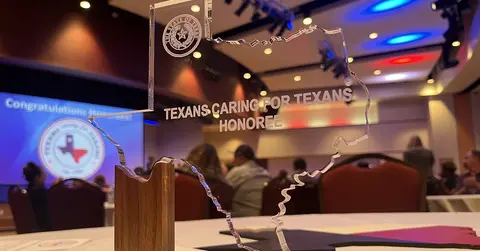 Close up of award for Texans Caring for Texans honorees