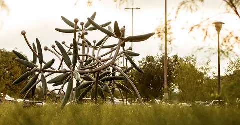 sculpture in front of TTUHSC's university center