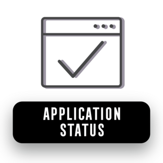 Application Status black calendar with black checkmark.