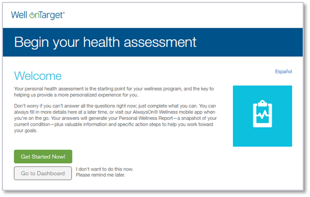 screenshot of health assessment